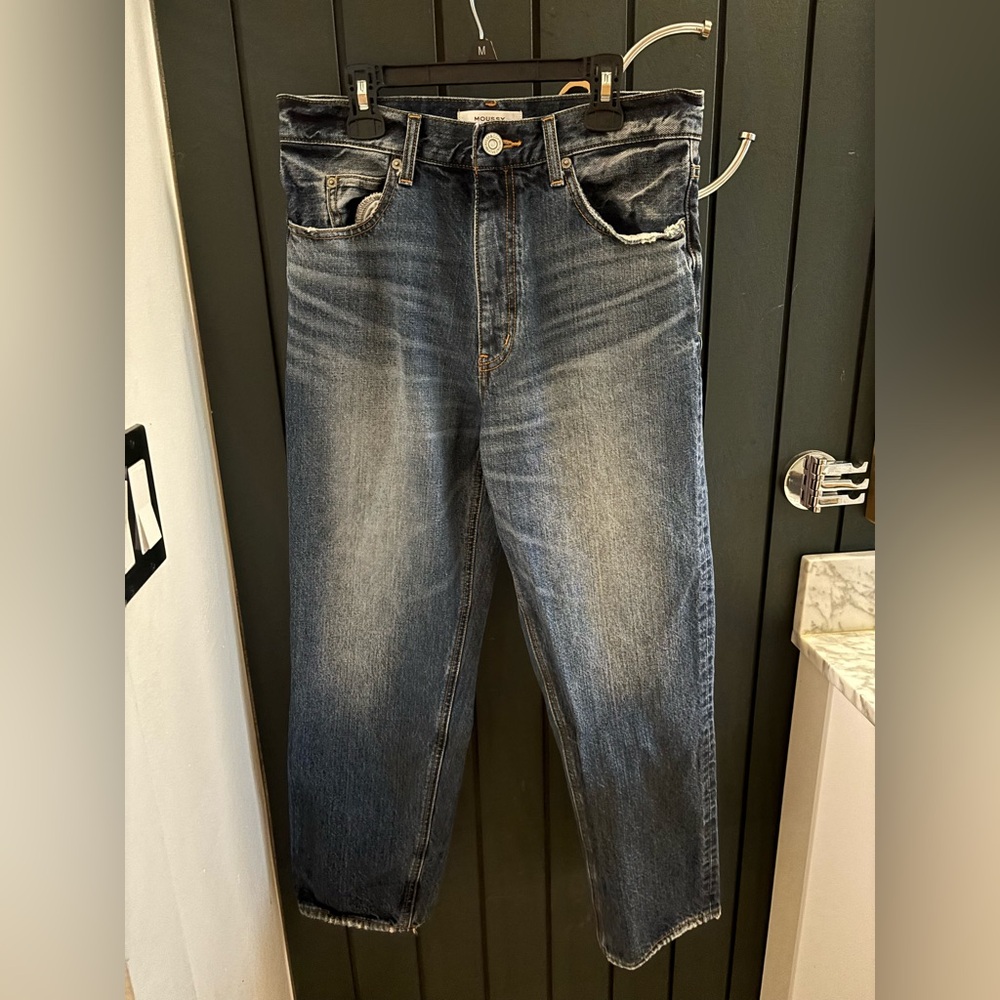 Moussy Straight Leg Jeans - Washed Dark Blue
